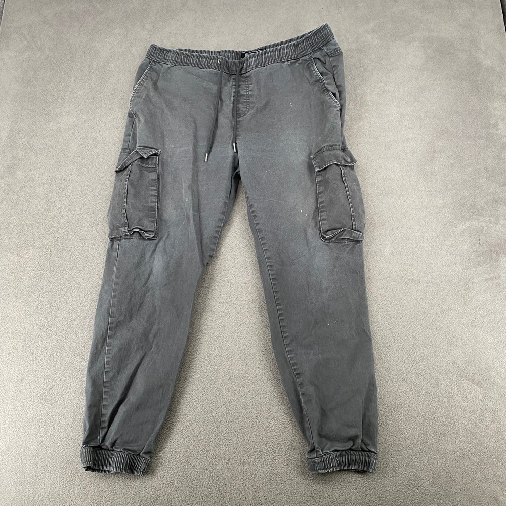 Forever 21 Men Cargo Jogger Pants Faded Black Elastic Waist Size XL